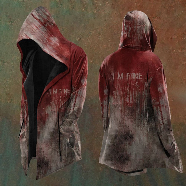 Red & Grey Blood Splatter "I'M FINE" Hooded Cardigan Hover Image