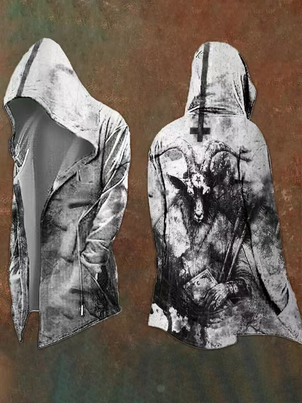 Satanic Baphomet Hooded White Cardigan Hover Image