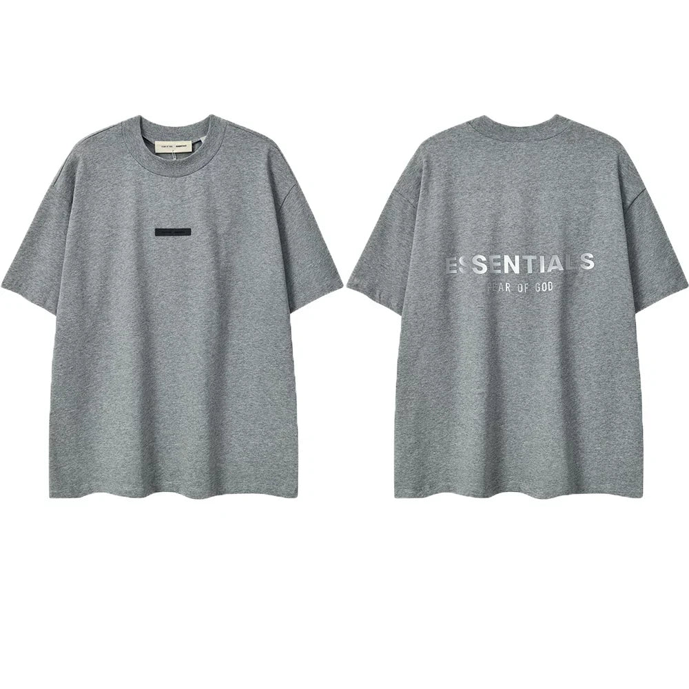 ESSENTIALS Short sleeved T-shirt European and American High Street FOG Double Line Men's and Women's American Trendy Brand Pure Cotton Round Neck Loose Set (56)