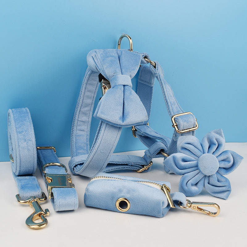 Sky Blue Dog Collar Leash Harness