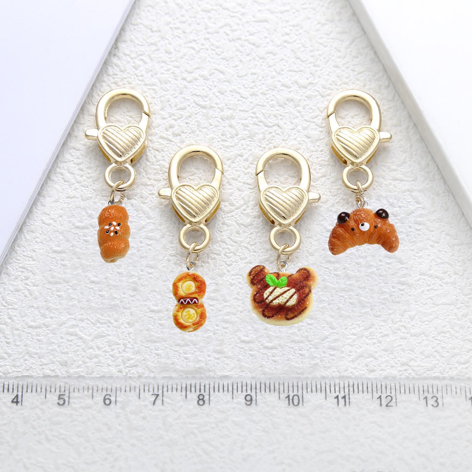 Shein Resin Simulation Creative Bear Bread Donut Baking Cake Love Metal Series Gift Pendant