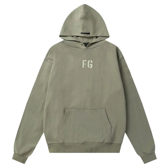 FOG double line heavyweight high street trendy brand hooded sweatshirt with plush loose sweatshirt jacket suitable for men and women, youthful and popular style (45) Hover Image