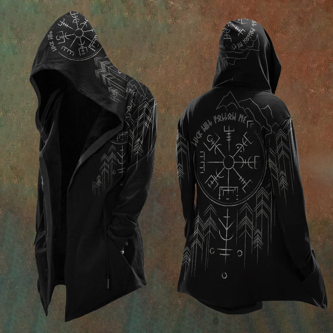 Viking Runes Hooded Black Cardigan Hover Image