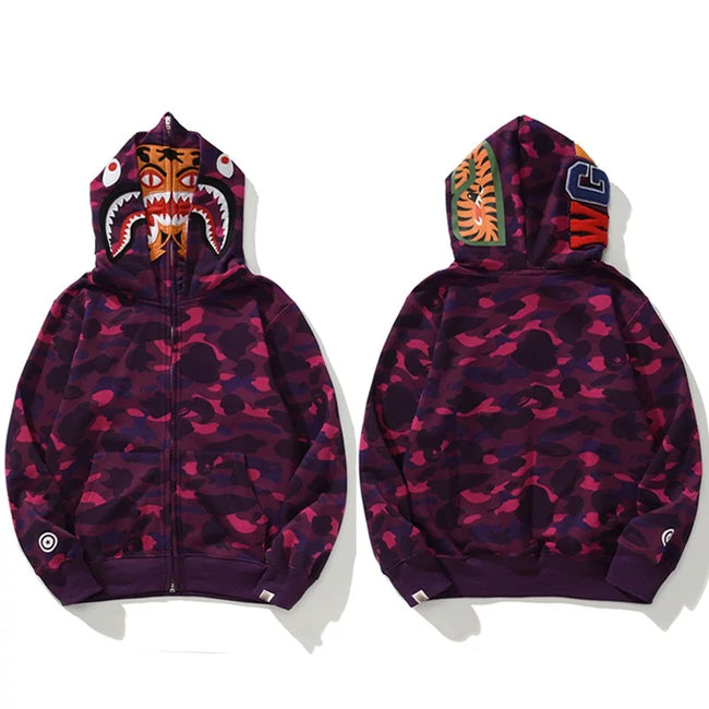 BAPE Style Camo Tiger Full-Zip Hoodie - Purple Hover Image