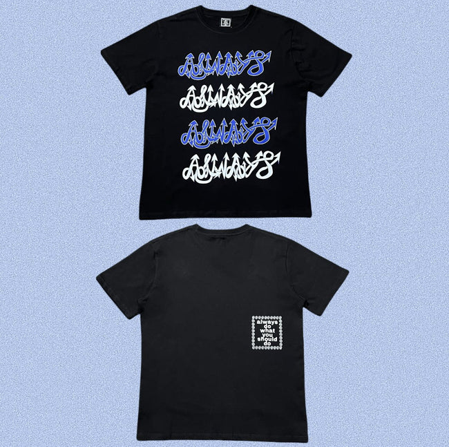 ADWYSD Black Blue Stacked Script Tee Hover Image
