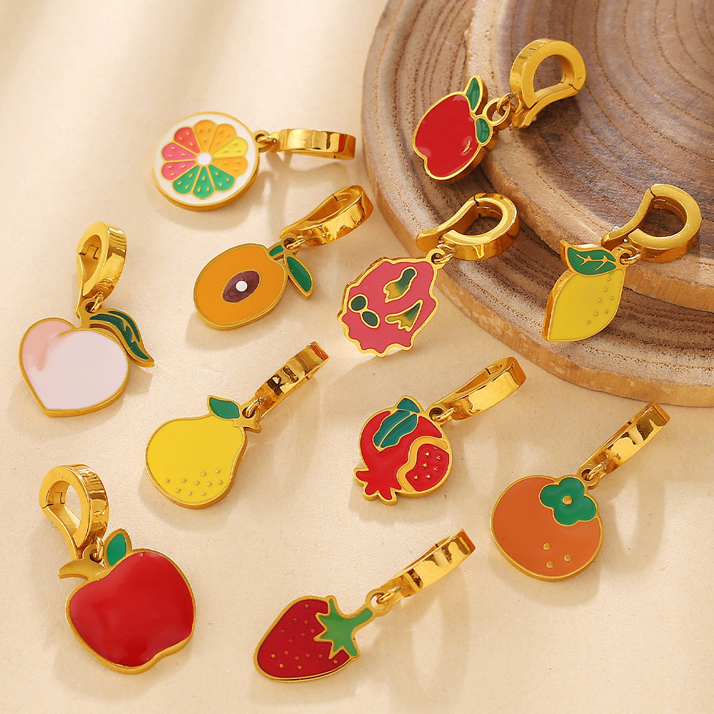 Color Dripping Oil Strawberry Peach Shape Fruit Series Pendant
