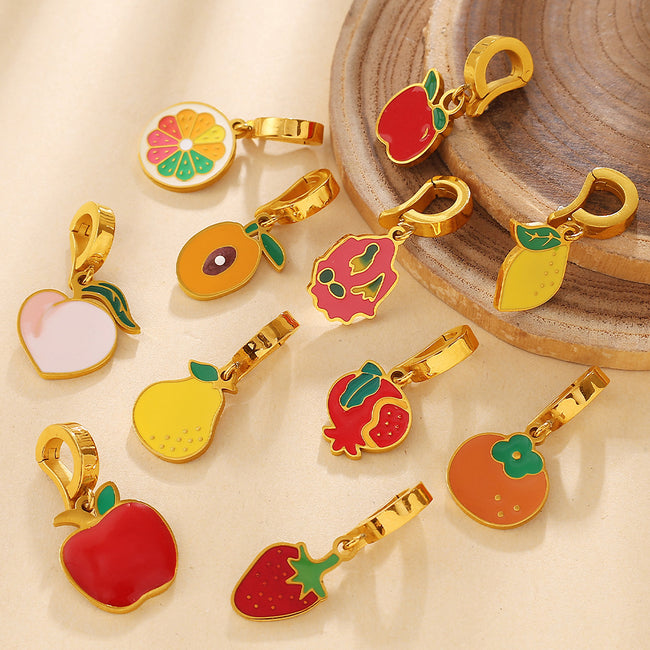Color Dripping Oil Strawberry Peach Shape Fruit Series Pendant Main Image