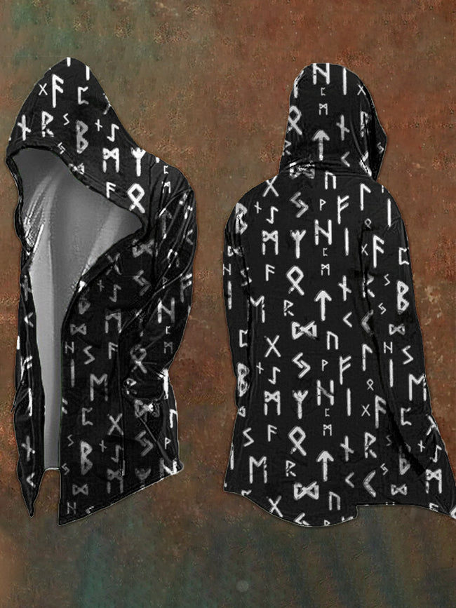 All-Over Norse Runes Hooded Black Cardigan Hover Image