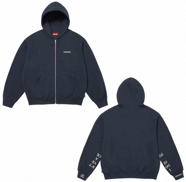 Supreme “I Don’t Give A F**k” Zip-Up Hoodie – Navy Hover Image