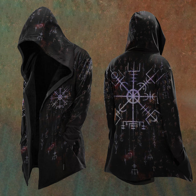 Runic Script Black Hooded Cardigan Hover Image
