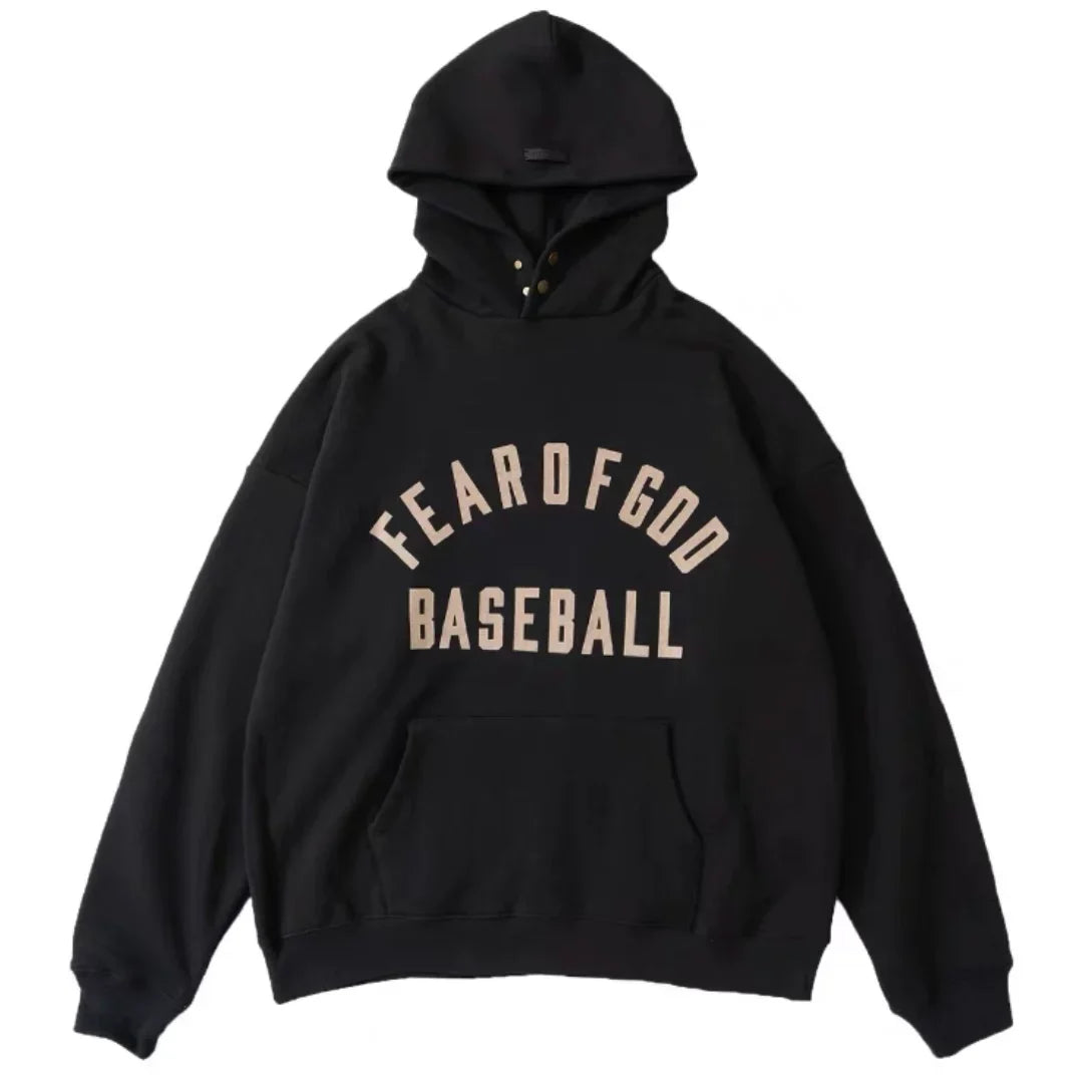 FOG double line heavyweight high street trendy brand hooded sweatshirt with plush loose sweatshirt jacket suitable for men and women, youthful and popular style (30)