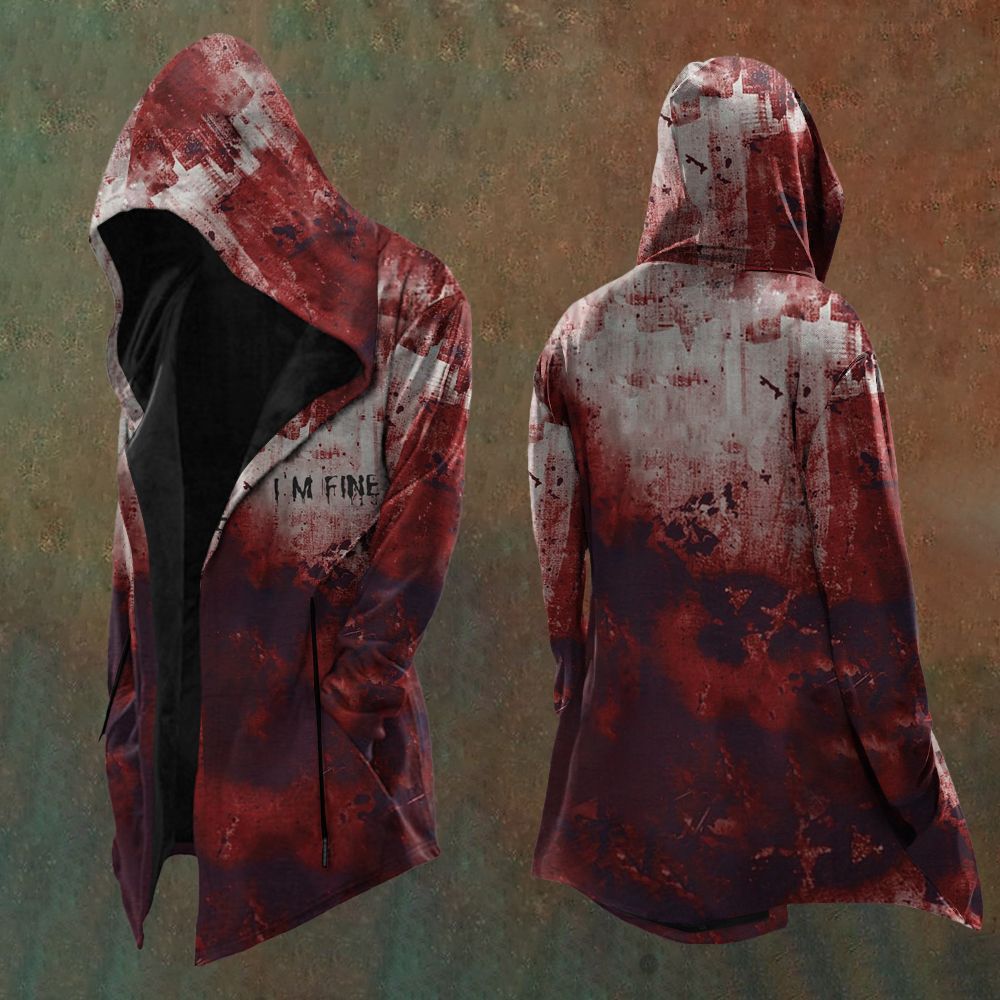 Red Blood Splatter "I'M FINE" Hooded Cardigan