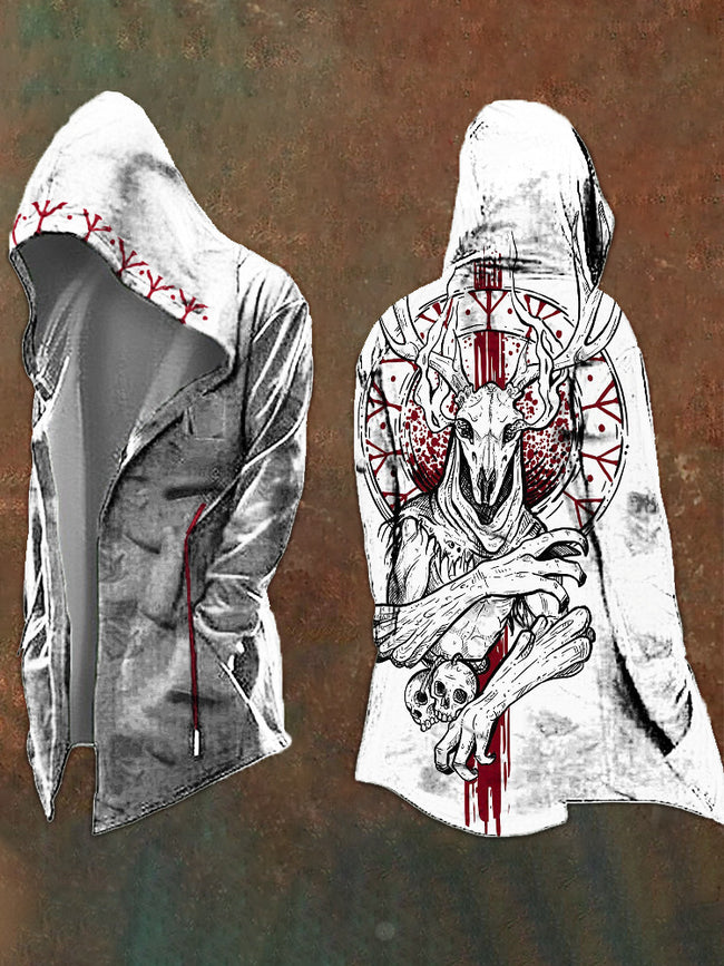 Wendigo & Norse Runic White Hooded Cardigan Hover Image