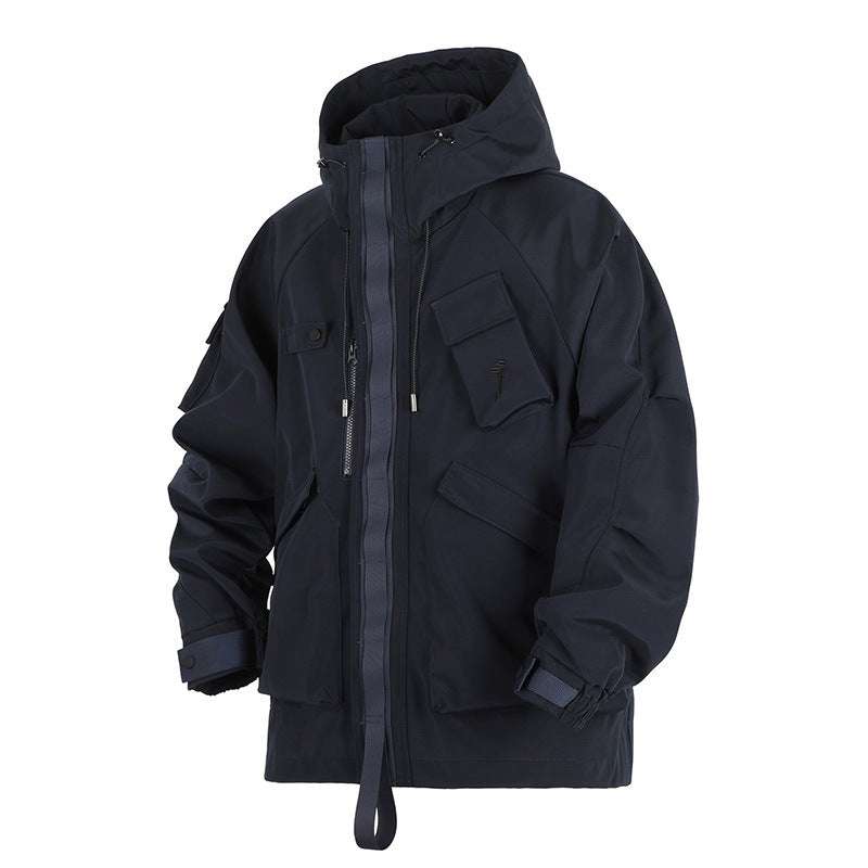 Urban Gorpcore Utility Windbreaker with Ribbon Details