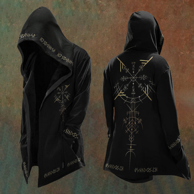 Gold Viking Runes Hooded Black Cardigan Hover Image