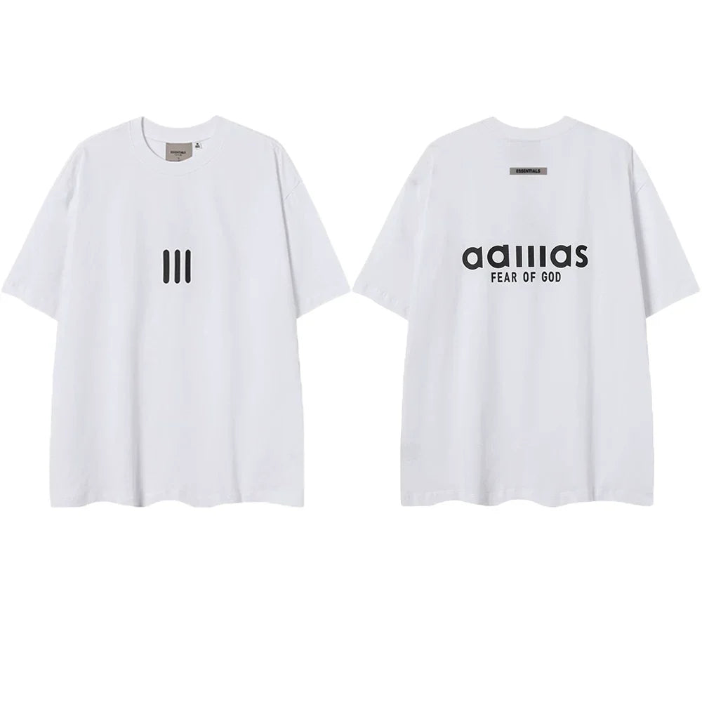 ESSENTIALS Short sleeved T-shirt European and American High Street FOG Double Line Men's and Women's American Trendy Brand Pure Cotton Round Neck Loose Set (15)