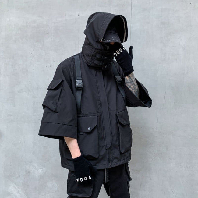 Techwear Tactical Black Hooded Jacket Hover Image
