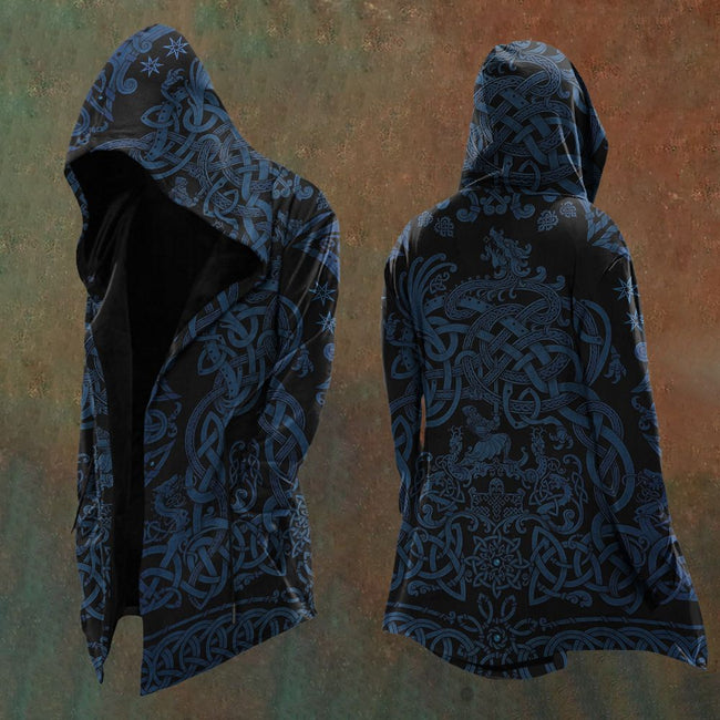 Blue Celtic Dragon Hooded Black Cardigan Hover Image