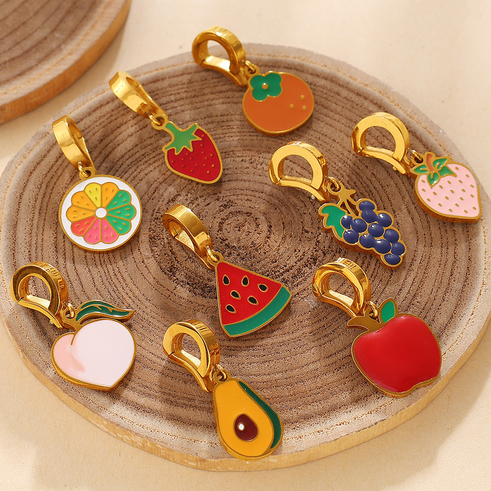 Color Dripping Oil Strawberry Peach Shape Fruit Series Pendant