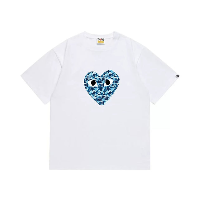 BAPE x PLAY Style Camo Heart Short-Sleeve Tee - White/Blue Hover Image