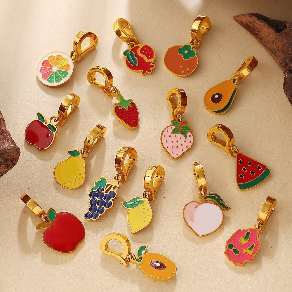 Color Dripping Oil Strawberry Peach Shape Fruit Series Pendant