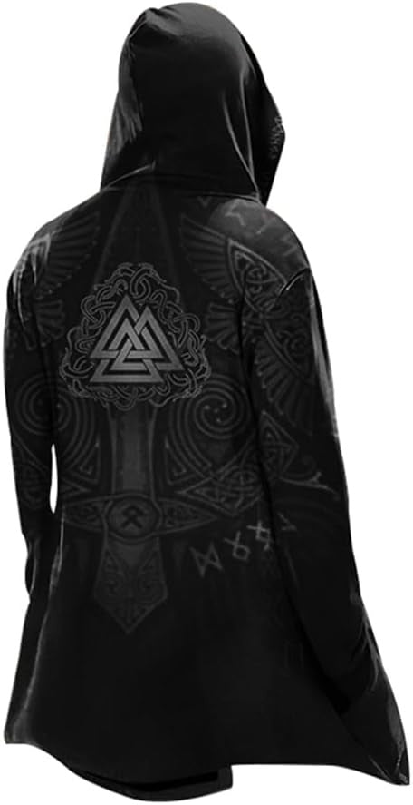 Norse Valknut & Raven Tonal Black Hooded Cardigan Hover Image