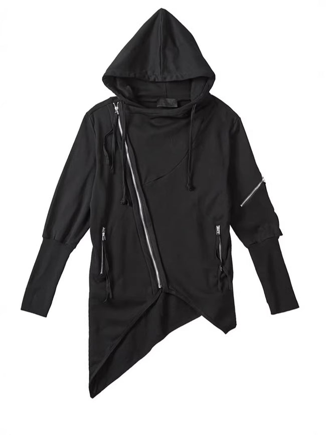 Techwear Asymmetrical Black Hoodie Hover Image