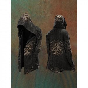 Celtic Tree of Life & Triquetra Hooded Black Cardigan Hover Image