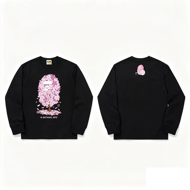 BAPE Style Collegiate Arc Logo & Camo Ape Head Long-Sleeve Tee - White/Purple Hover Image