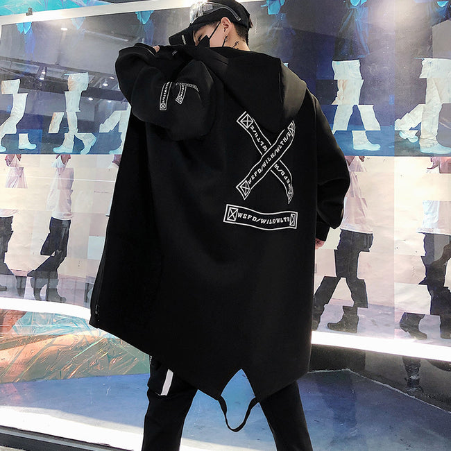 Techwear Oversized Black Hoodie Jacket Hover Image