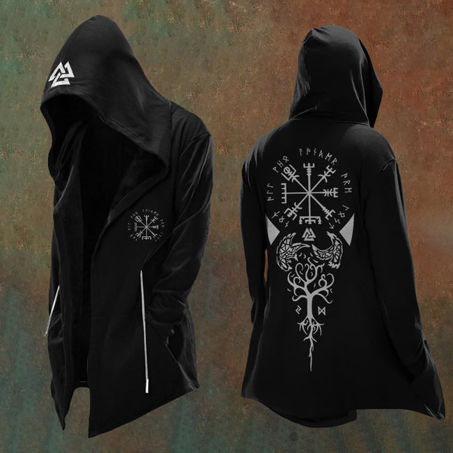 Viking Tree of Life & Ravens Hooded Black Cardigan Hover Image