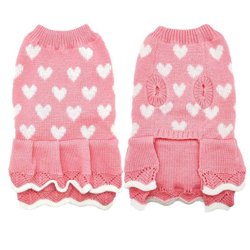 Autumn And Winter Warm Red Pink Love Dog Clothes