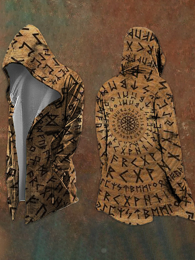 Norse Runic All-Over Print Brown Hooded Cardigan Hover Image