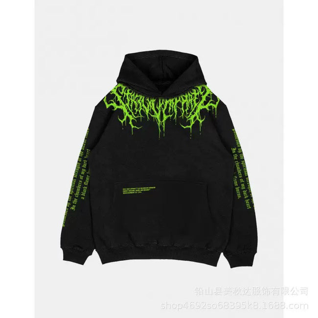 Black & Neon Green Metal Graphic Hoodie Hover Image