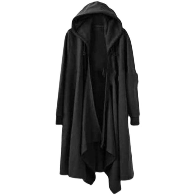 Minimalist Solid Black Longline Open-Front Hooded Hover Image