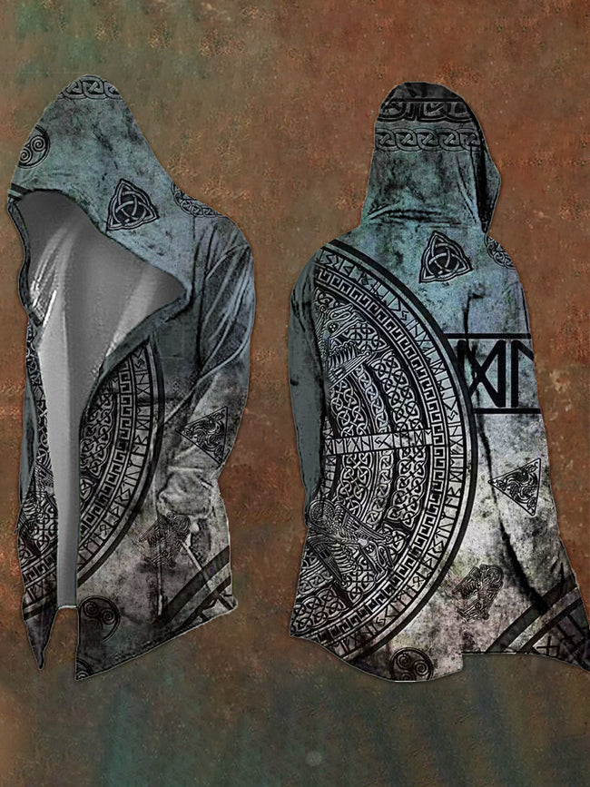 Runic Blue-Grey Hooded Cardigan Hover Image