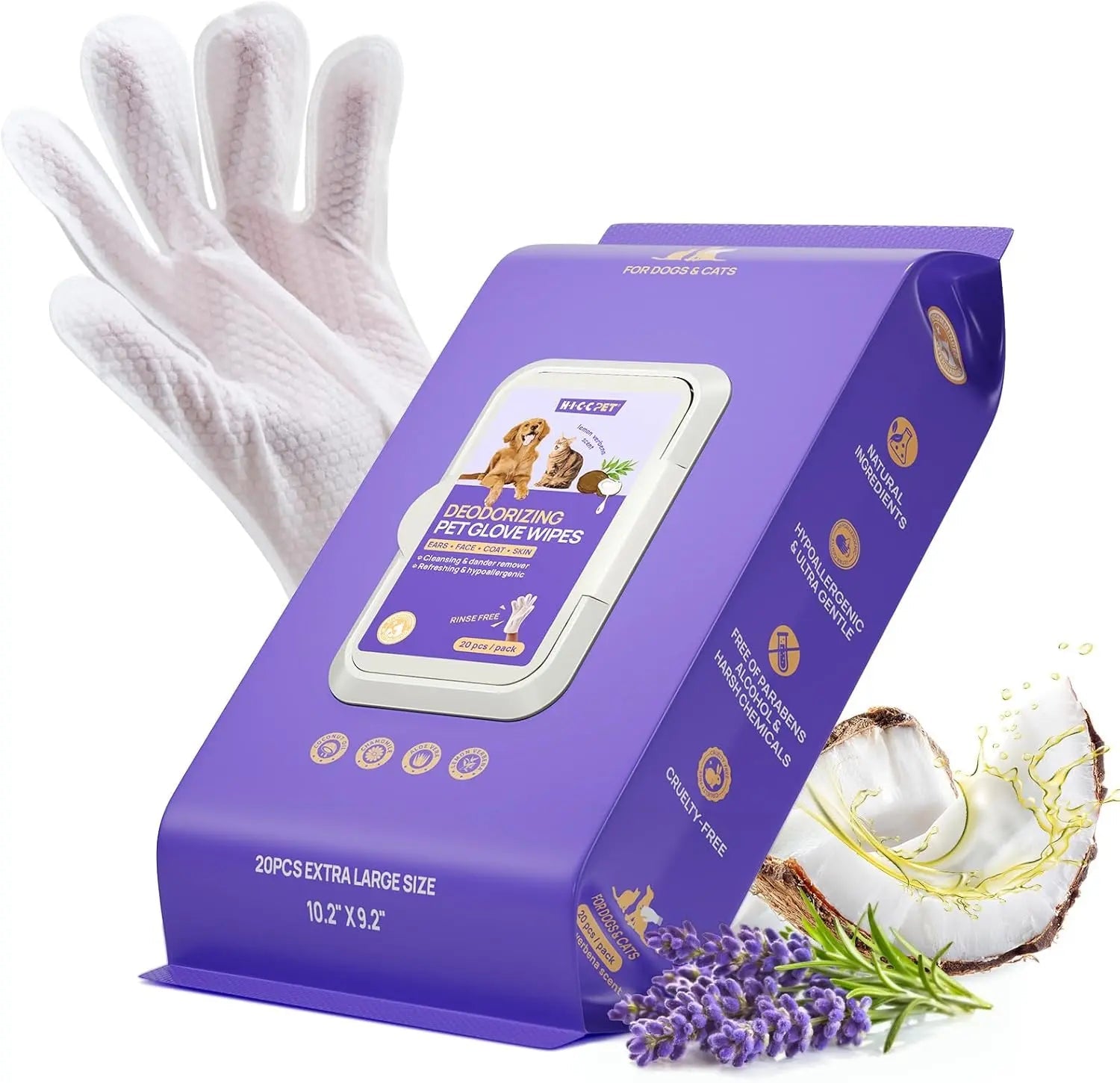 Pet Grooming Glove Wipes for Dogs & Cats – Hypoallergenic, Deodorizing, Vet-Approved