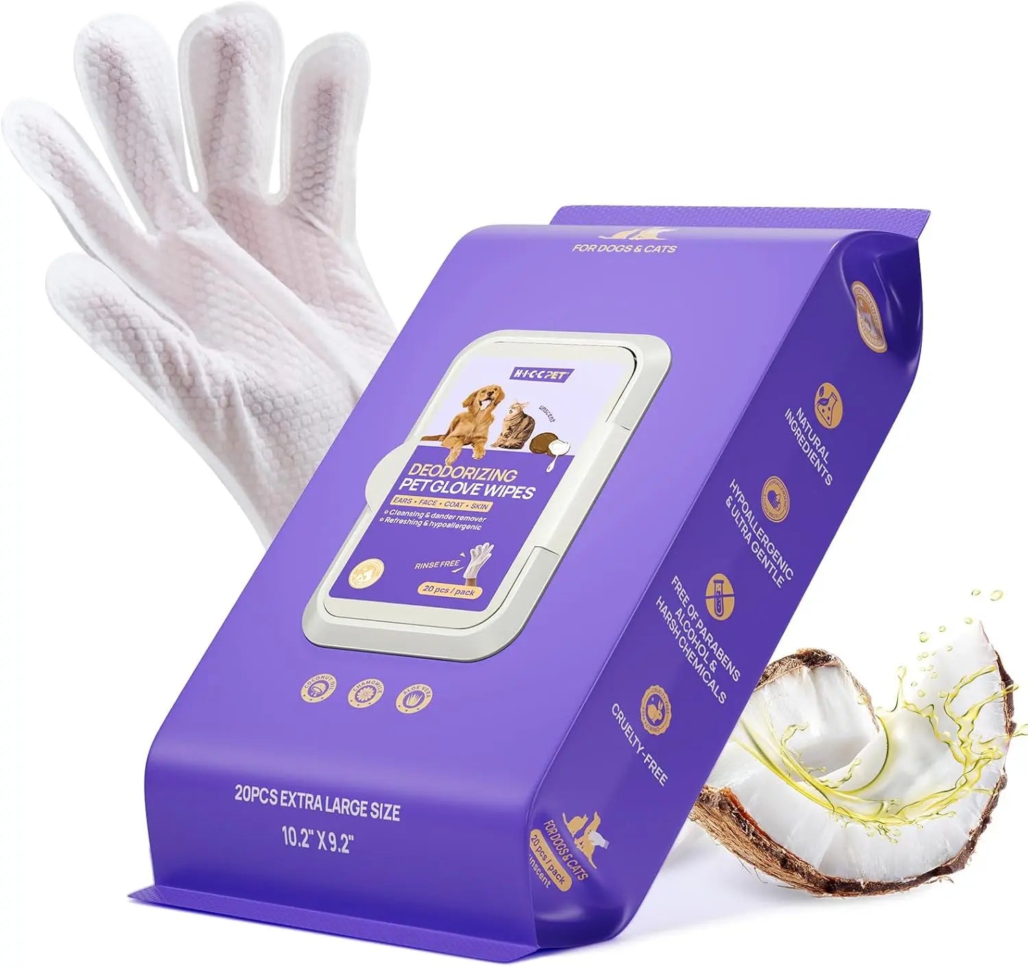 Pet Grooming Glove Wipes for Dogs & Cats – Hypoallergenic, Deodorizing, Vet-Approved