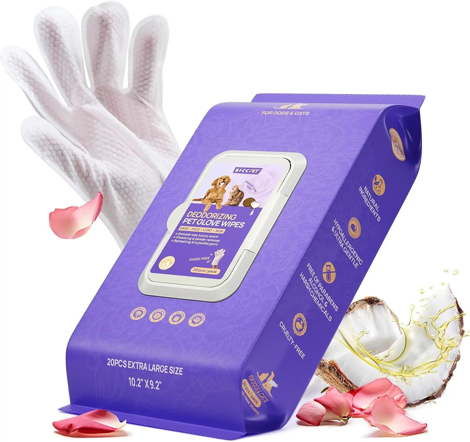 Pet Grooming Glove Wipes for Dogs & Cats – Hypoallergenic, Deodorizing, Vet-Approved