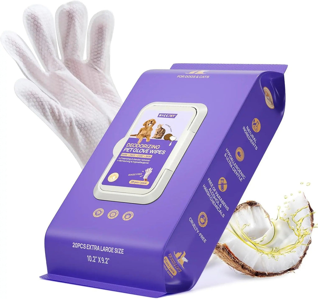 Pet Grooming Glove Wipes for Dogs & Cats – Hypoallergenic, Deodorizing, Vet-Approved