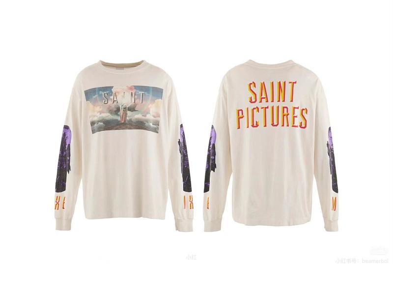 Saint Michael Heavenly Saint Print Long Sleeve Tee in Vintage White
